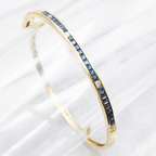 Vintage Classic Yellow Gold Asscher Cut Blue Sapphire Bangle Bracelet For Women