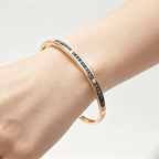 Vintage Classic Yellow Gold Asscher Cut Blue Sapphire Bangle Bracelet For Women
