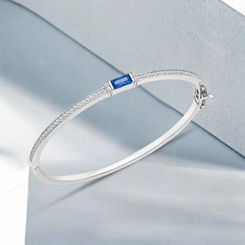 Classic Blue & White Sapphire Baguette & Round Cut Bangle Bracelet For Women