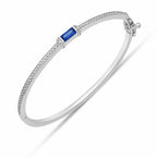 Classic Blue & White Sapphire Baguette & Round Cut Bangle Bracelet For Women