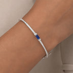 Classic Blue & White Sapphire Baguette & Round Cut Bangle Bracelet For Women