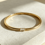 Classic Yellow Gold Baguette Cut White Sapphire Bangle Bracelet For Women