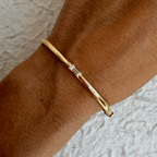 Classic Yellow Gold Baguette Cut White Sapphire Bangle Bracelet For Women