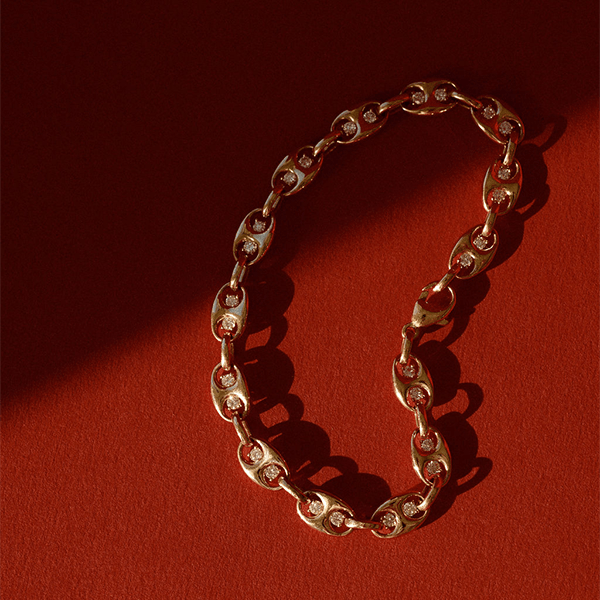 Unique Design Yellow Gold Round Cut White Sapphire Chain Bracelet For Women