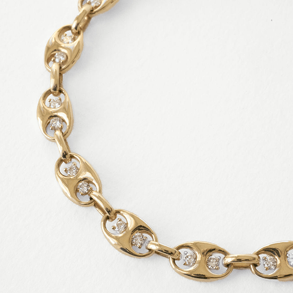 Unique Design Yellow Gold Round Cut White Sapphire Chain Bracelet For Women