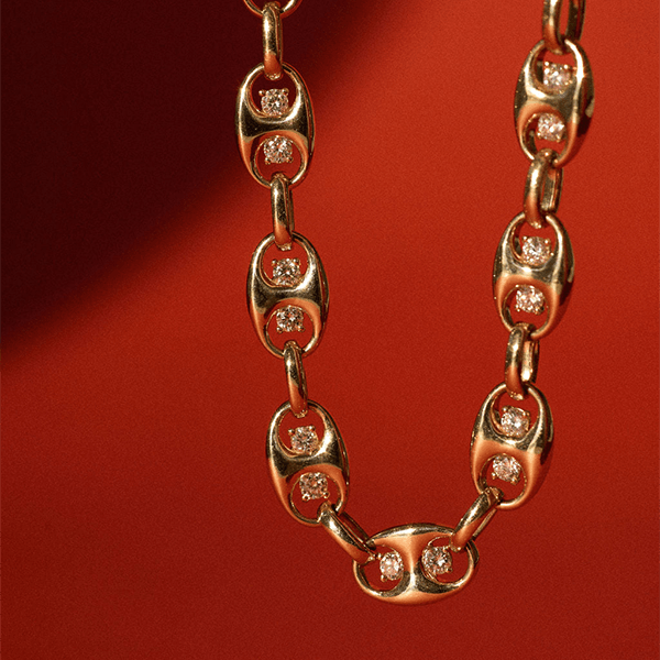 Unique Design Yellow Gold Round Cut White Sapphire Chain Bracelet For Women