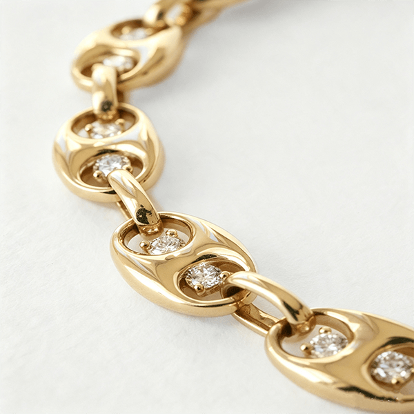 Unique Design Yellow Gold Round Cut White Sapphire Chain Bracelet For Women