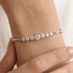 Fashion Yellow Gold Round Cut White Sapphire Bar Link Bracelet For Women