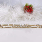 Fashion Yellow Gold Round Cut White Sapphire Bar Link Bracelet For Women