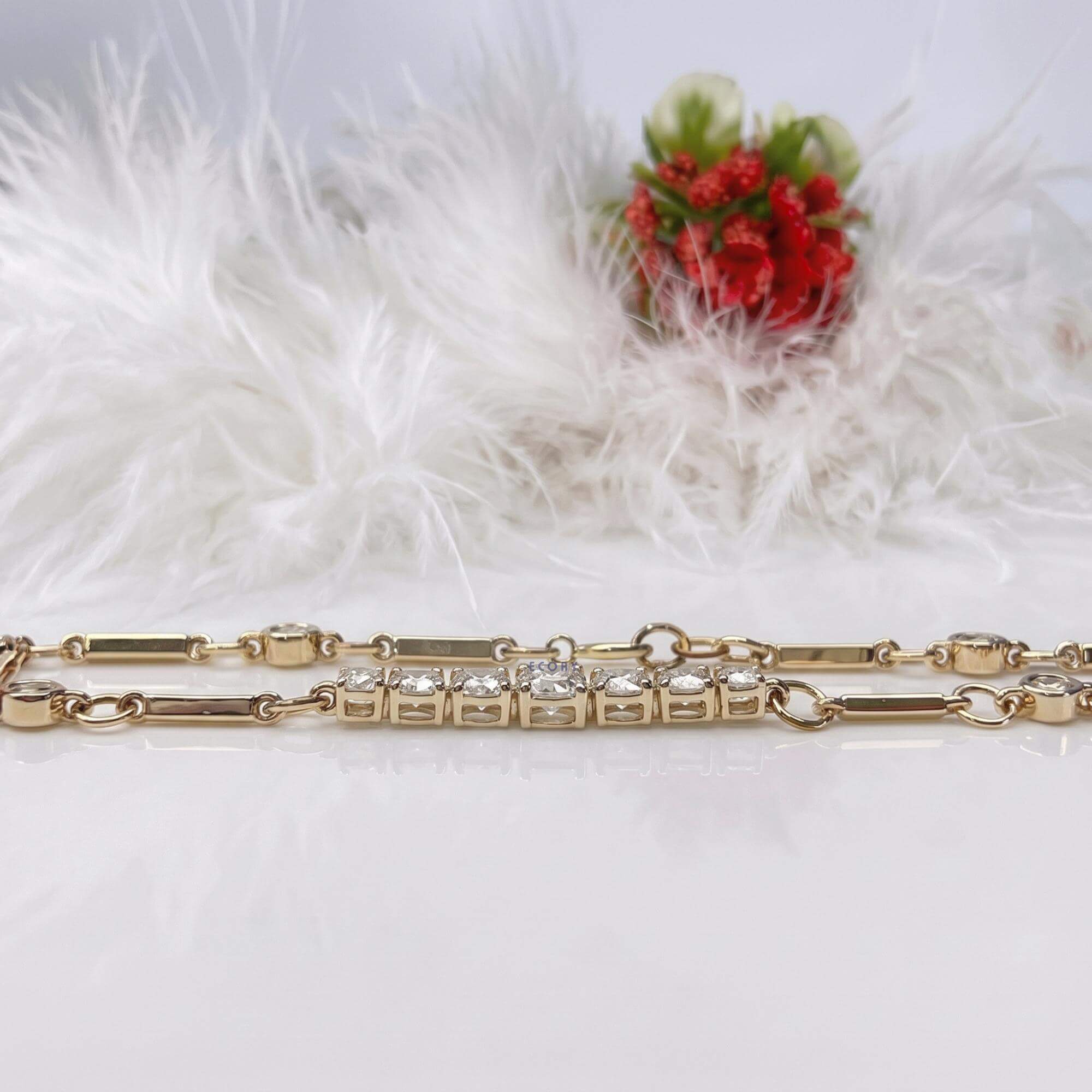 Fashion Yellow Gold Round Cut White Sapphire Bar Link Bracelet For Women