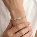 Fashion Yellow Gold Round Cut White Sapphire Bar Link Bracelet For Women