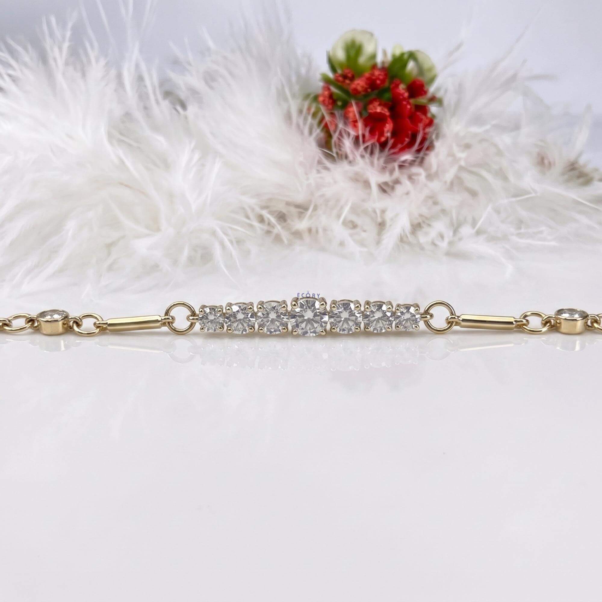 Fashion Yellow Gold Round Cut White Sapphire Bar Link Bracelet For Women