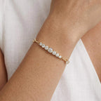Fashion Yellow Gold Round Cut White Sapphire Bar Link Bracelet For Women