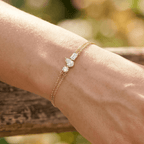 Three Stone Yellow Gold Pear & Emerald & Round Cut White Sapphire Chain Bracelet For Women