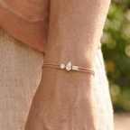 Three Stone Yellow Gold Pear & Emerald & Round Cut White Sapphire Chain Bracelet For Women