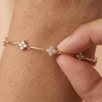 Fashion Cluster Design Yellow Gold Round Cut White Sapphire Layering Bracelet For Women