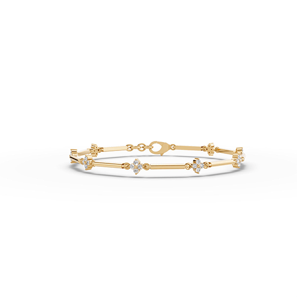 Fashion Cluster Design Yellow Gold Round Cut White Sapphire Layering Bracelet For Women