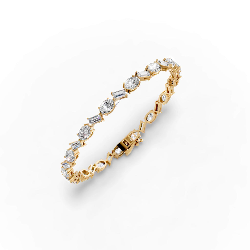 Classic Yellow Gold Emerald & Oval Cut White Sapphire Tennis Bracelet For Women