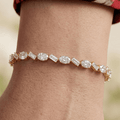 Classic Yellow Gold Emerald & Oval Cut White Sapphire Tennis Bracelet For Women