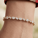 Classic Yellow Gold Emerald & Oval Cut White Sapphire Tennis Bracelet For Women