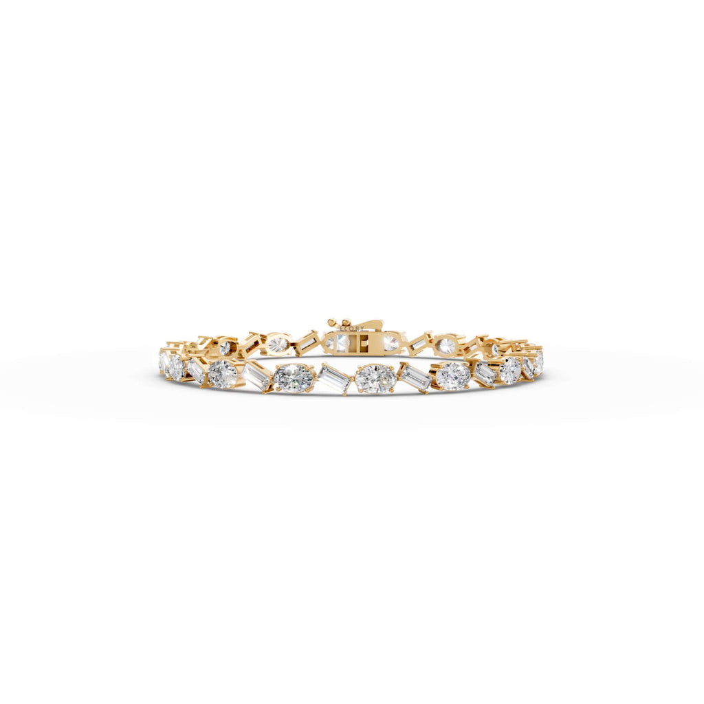 Classic Yellow Gold Emerald & Oval Cut White Sapphire Tennis Bracelet For Women
