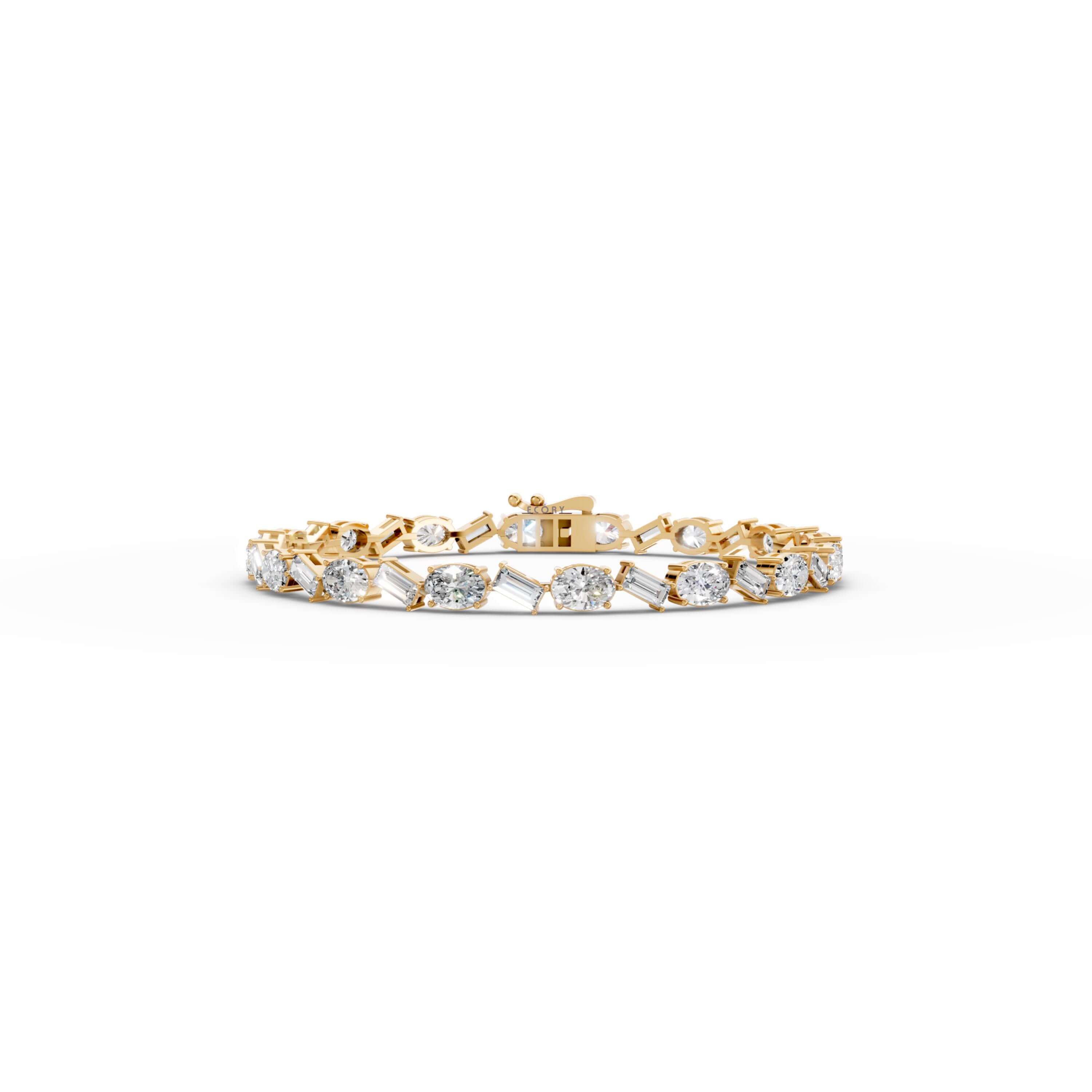 Classic Yellow Gold Emerald & Oval Cut White Sapphire Tennis Bracelet For Women