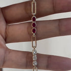 Fashion Yellow Gold Bezel Cushion Cut Ruby & White Sapphire Bar Link Bracelet For Women