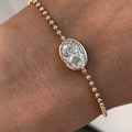 Solitaire Bezel Halo Yellow Gold Oval Cut White Sapphire Tennis Chain Bracelet For Women