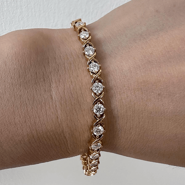 Vintage Yellow Gold Round Cut White Sapphire Tennis Bracelet For Women