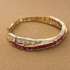 Luxury Jewelry Criss Cross Yellow Gold Emerald & Round Cut Ruby & White Sapphire Bracelet For Women
