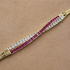 Luxury Jewelry Criss Cross Yellow Gold Emerald & Round Cut Ruby & White Sapphire Bracelet For Women
