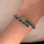 Luxury Jewelry Emerald Cut Emerald & White Sapphire Link Tennis Bracelet For Women