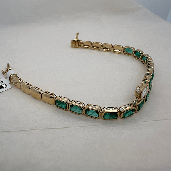 Luxury Jewelry Emerald Cut Emerald & White Sapphire Link Tennis Bracelet For Women