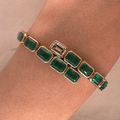 Luxury Jewelry Emerald Cut Emerald & White Sapphire Link Tennis Bracelet For Women