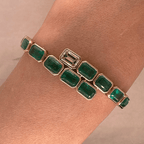 Luxury Jewelry Emerald Cut Emerald & White Sapphire Link Tennis Bracelet For Women