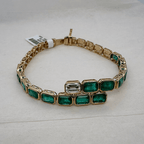 Luxury Jewelry Emerald Cut Emerald & White Sapphire Link Tennis Bracelet For Women
