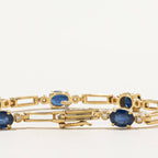 Vintage Yellow Gold Oval Cut Blue & White Sapphire Tennis Bracelet For Women