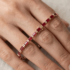 Classic Yellow Gold Baguette Cut Ruby Sapphire Tennis Bracelet For Women