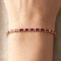 Classic Yellow Gold Baguette Cut Ruby Sapphire Tennis Bracelet For Women