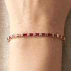 Classic Yellow Gold Baguette Cut Ruby Sapphire Tennis Bracelet For Women
