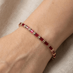 Classic Yellow Gold Baguette Cut Ruby Sapphire Tennis Bracelet For Women