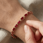 Classic Yellow Gold Baguette Cut Ruby Sapphire Tennis Bracelet For Women