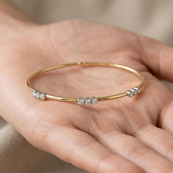 Classic Two Tone Round Cut White Sapphire Bangle Bracelet For Women