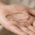 Classic Two Tone Round Cut White Sapphire Bangle Bracelet For Women