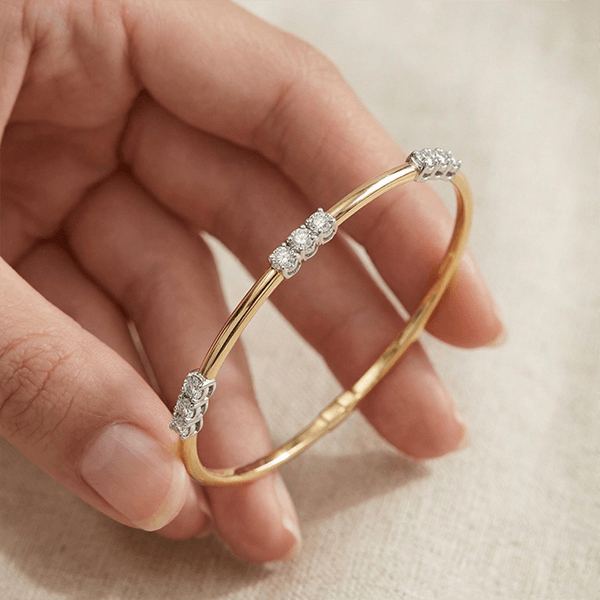 Classic Two Tone Round Cut White Sapphire Bangle Bracelet For Women