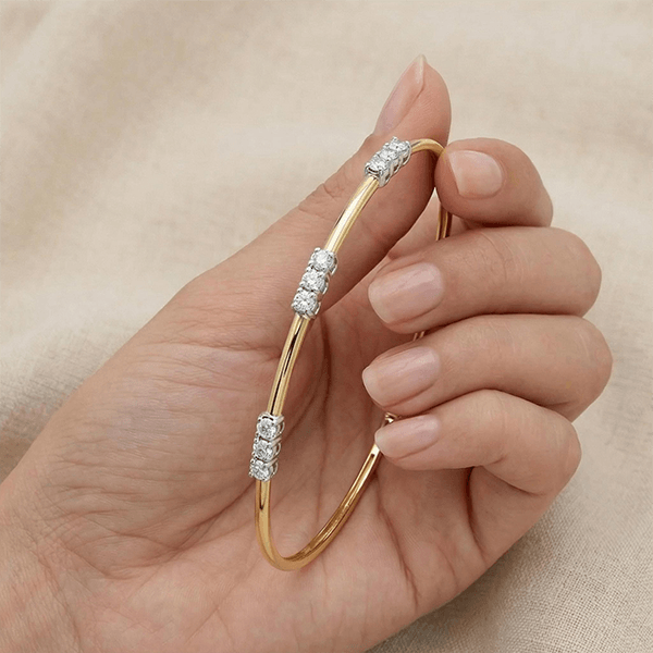 Classic Two Tone Round Cut White Sapphire Bangle Bracelet For Women