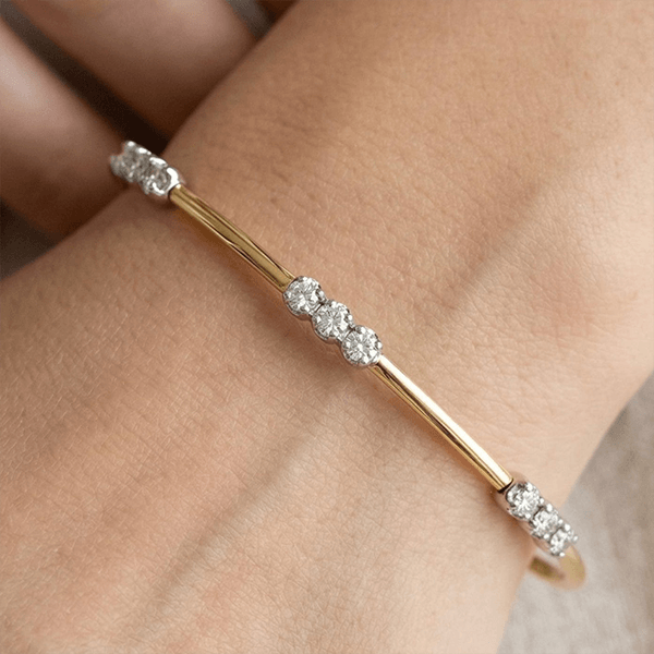 Classic Two Tone Round Cut White Sapphire Bangle Bracelet For Women