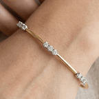 Classic Two Tone Round Cut White Sapphire Bangle Bracelet For Women