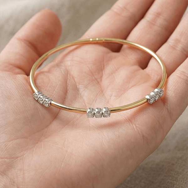 Classic Two Tone Round Cut White Sapphire Bangle Bracelet For Women