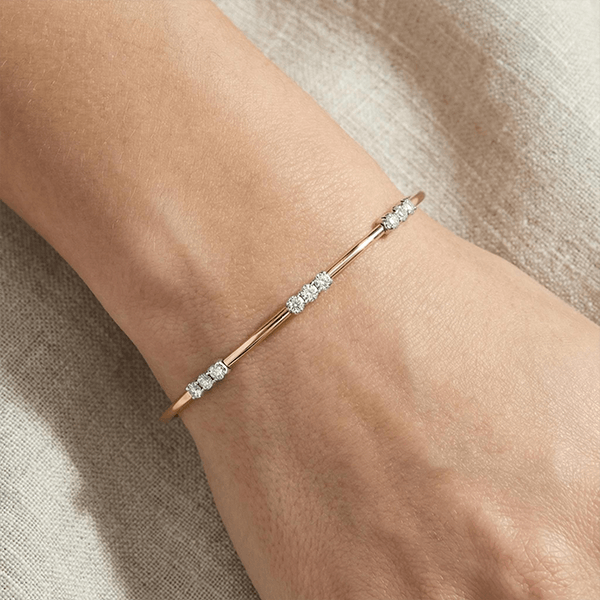 Classic Two Tone Round Cut White Sapphire Bangle Bracelet For Women